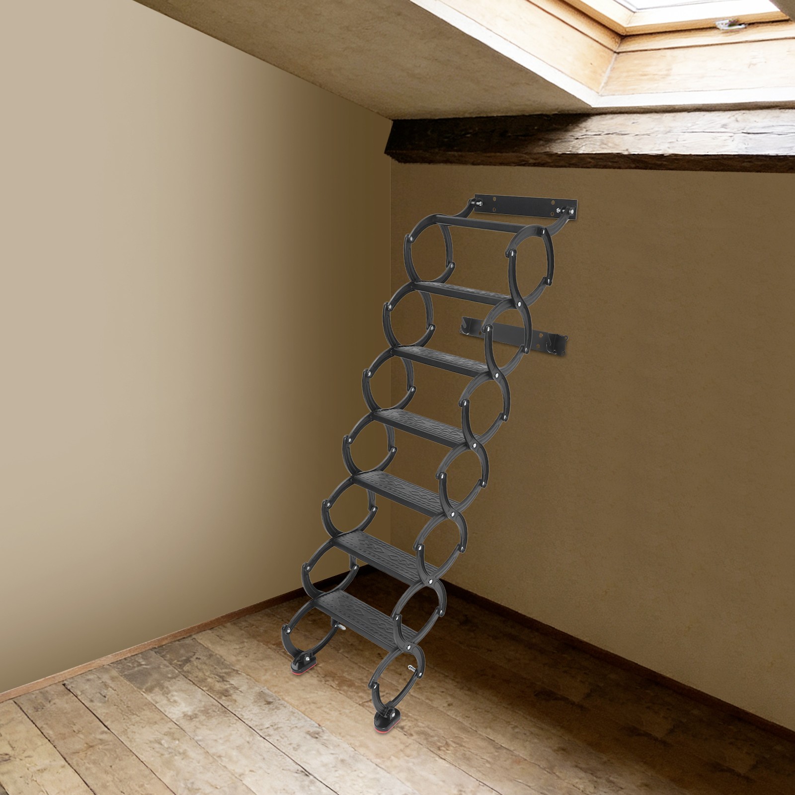 7-Steps Wall Mounted Folding Ladder, Telescoping Step Ladders for villas/attics
