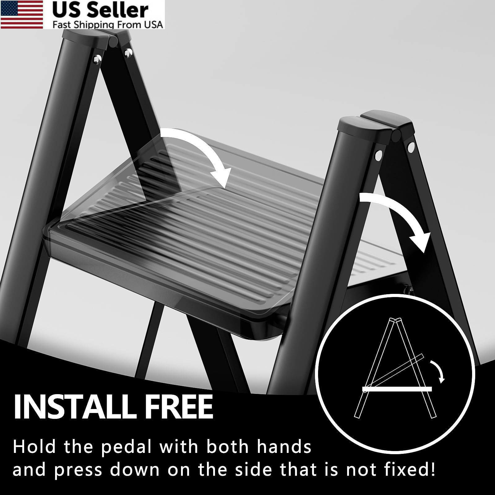 KOLL LINK Step Ladder 4 Folding, Sturdy 330 Lbs 4 step ladder, Black