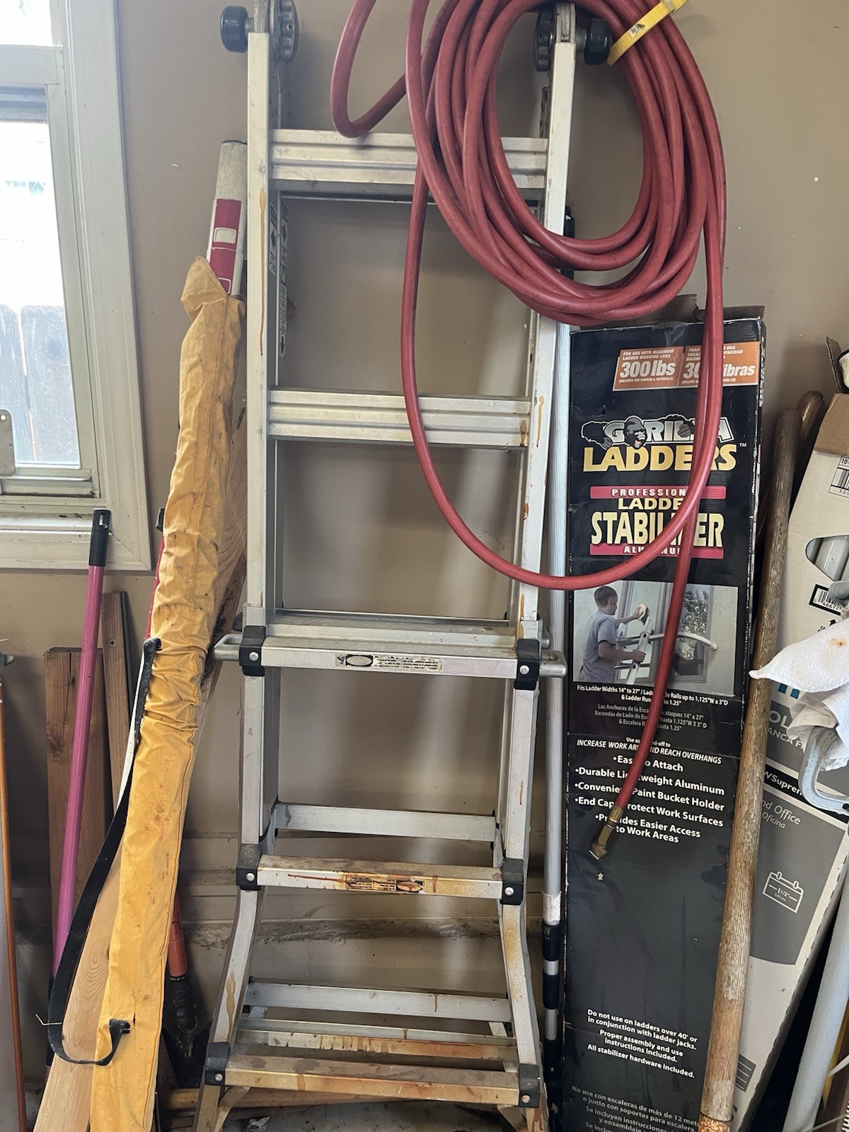 Gorilla Ladders 22’ ladder with Professional Ladder Stabilizer Aluminum 300 lbs