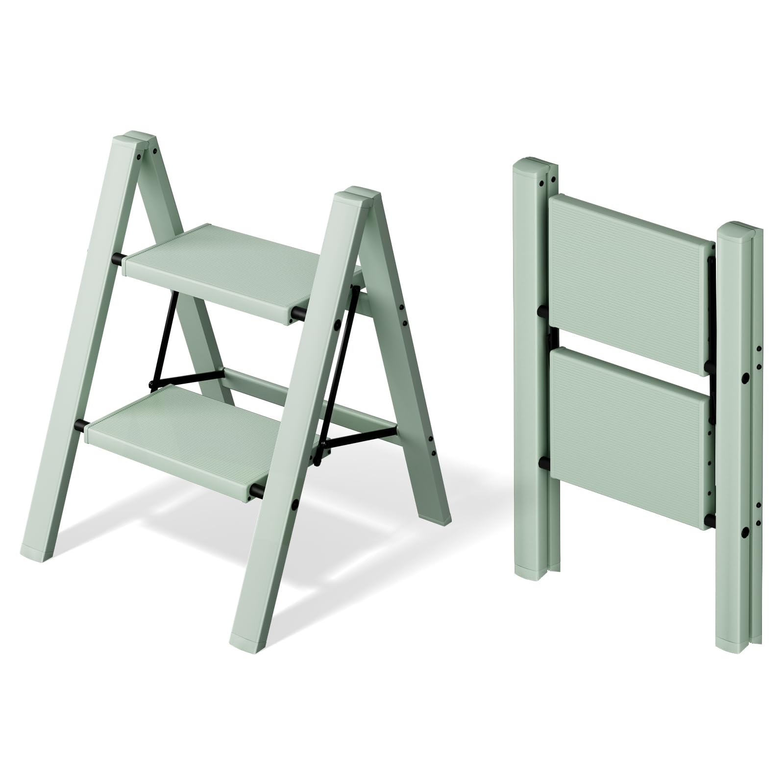 Mayi Plus 2 Step Ladder,Aluminum Folding Stool for 2 Step, Green