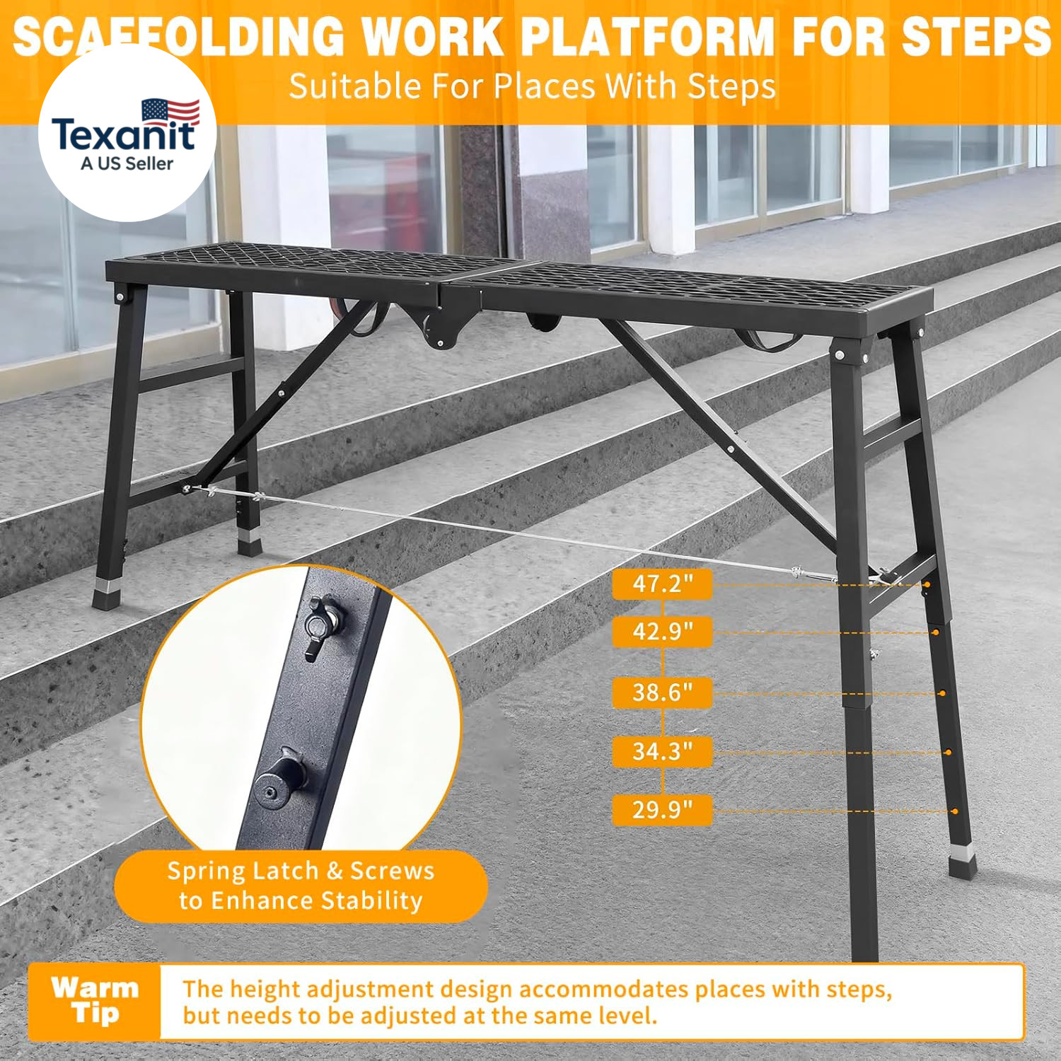 Scaffolding Work Platform, 29.9″ to 47.2″ Height Adjustable Work Platform, Folda