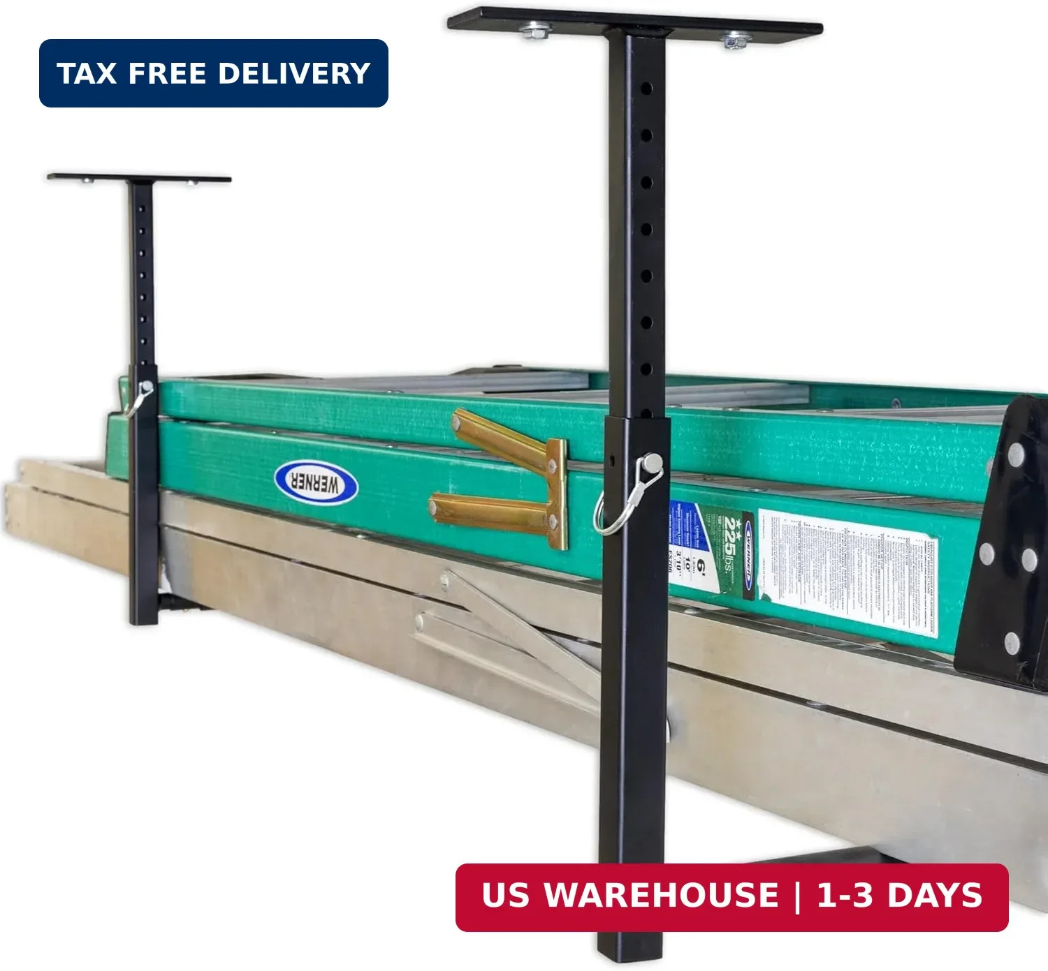 Adjustable Overhead Ladder Rack – Garage Organizer Ladder Shelf for Step & Exten