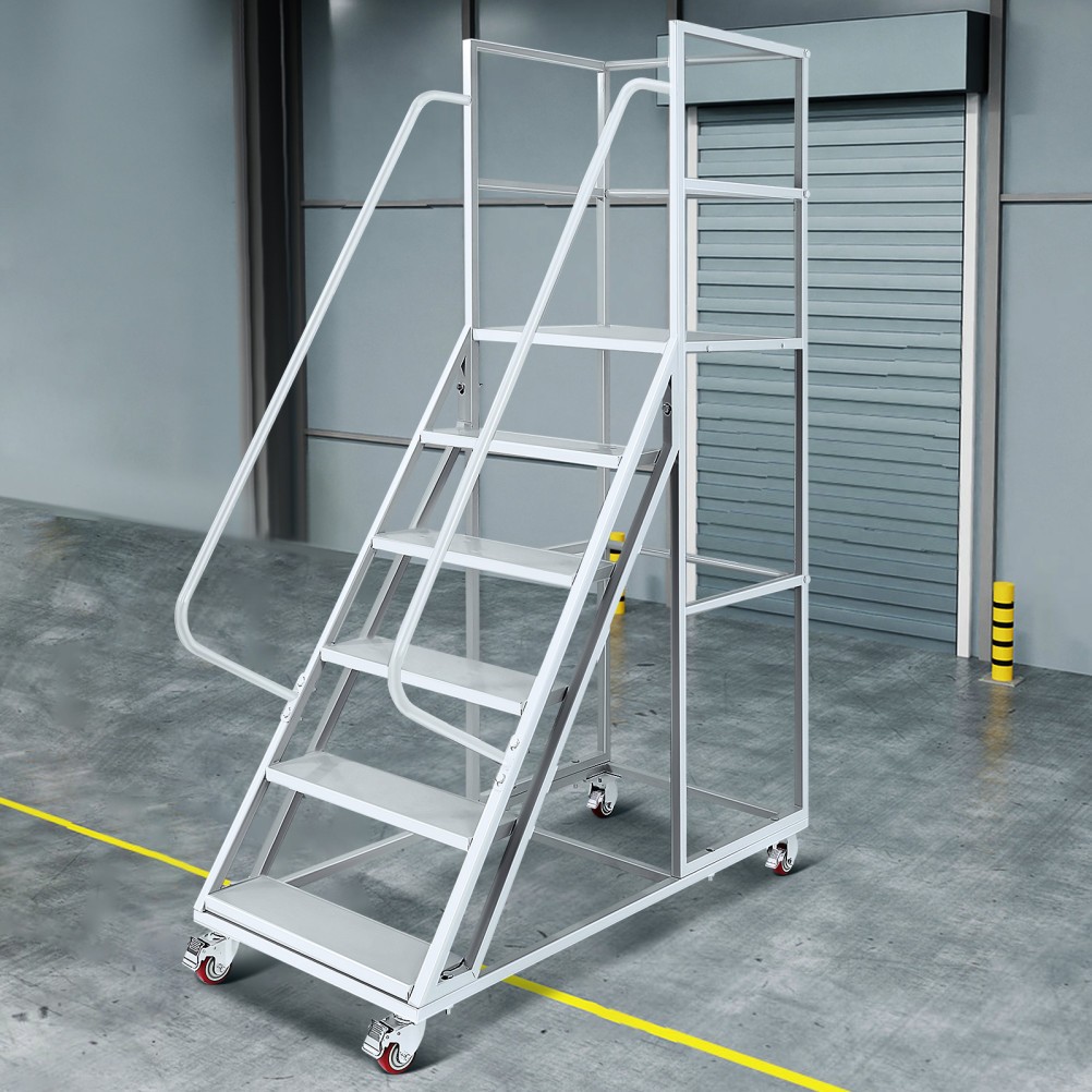 6 Step Rolling Ladder Industrial Warehouse Mobile Stairs with Wheels Max 1213lbs