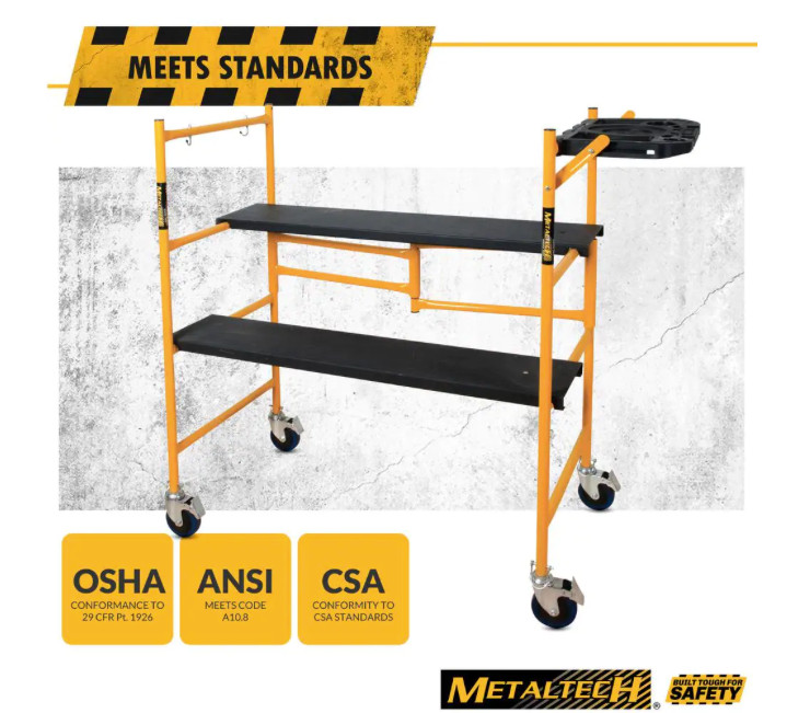 MetalTech Jobsite Series Baker Mini Scaffold Platform with Wheels Tool Shelf