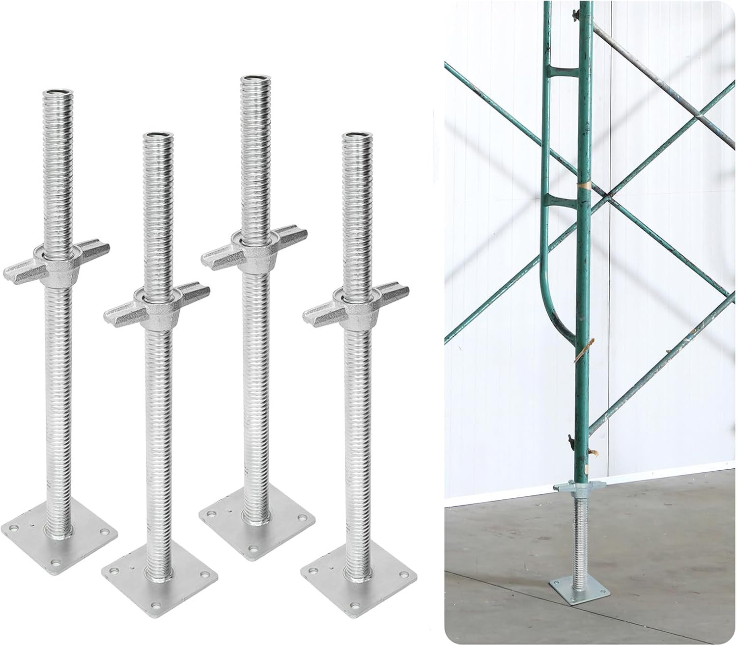24″ Adjustable Scaffold Leveling Jacks – 4 Pcs Galvanized Screw Jack Set