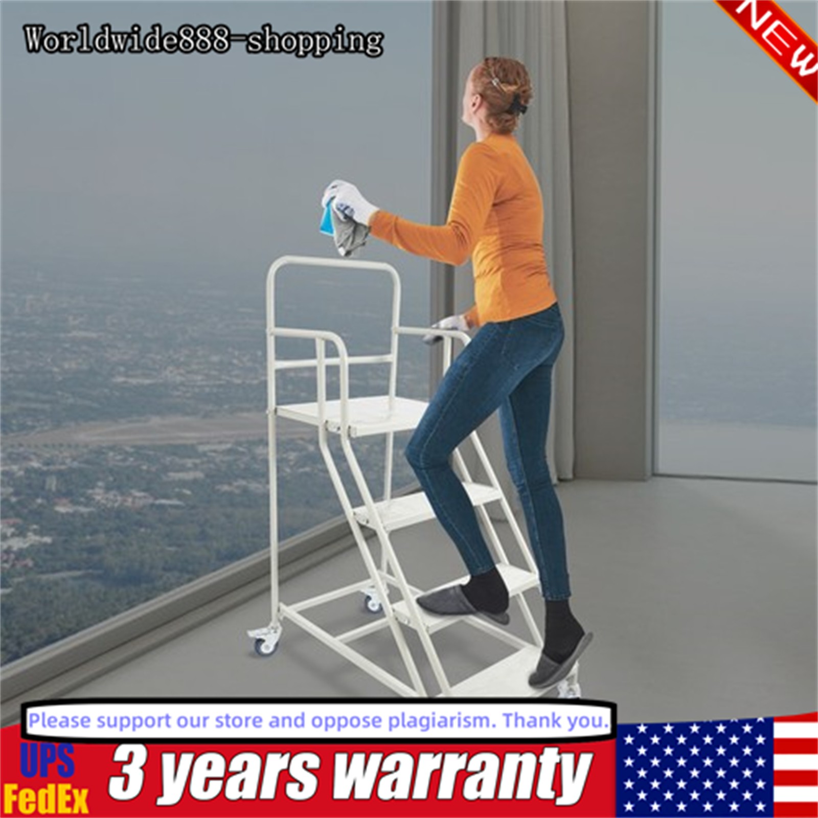 400kg 4 Step Rolling Stair Industrial & Warehouse Stair Ladder Floor Standing