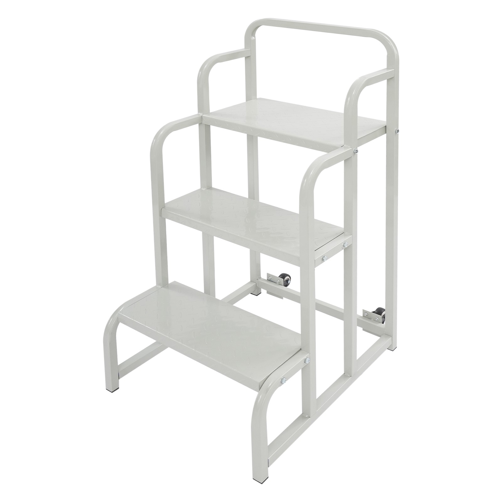 Heavy Duty 3-Step Rolling Ladder White Steel w/Wheels 350kg Capacity 15mm Boards