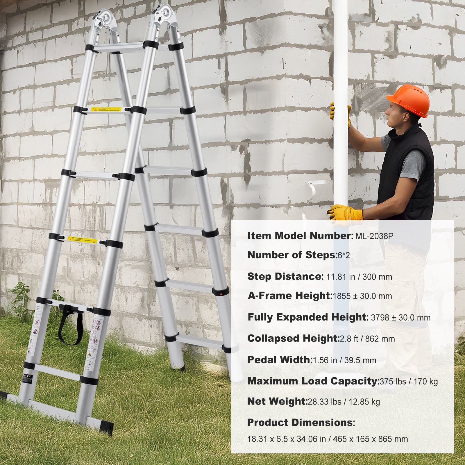 Telescoping Ladder, 12.5FT A – Shape Aluminum Extension Ladder Lightweight