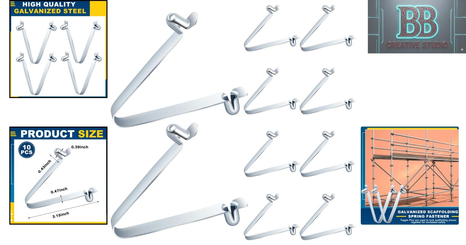 10 Pcs Galvanized Steel Scaffolding Spring Locking Pins for Ultimate Stability