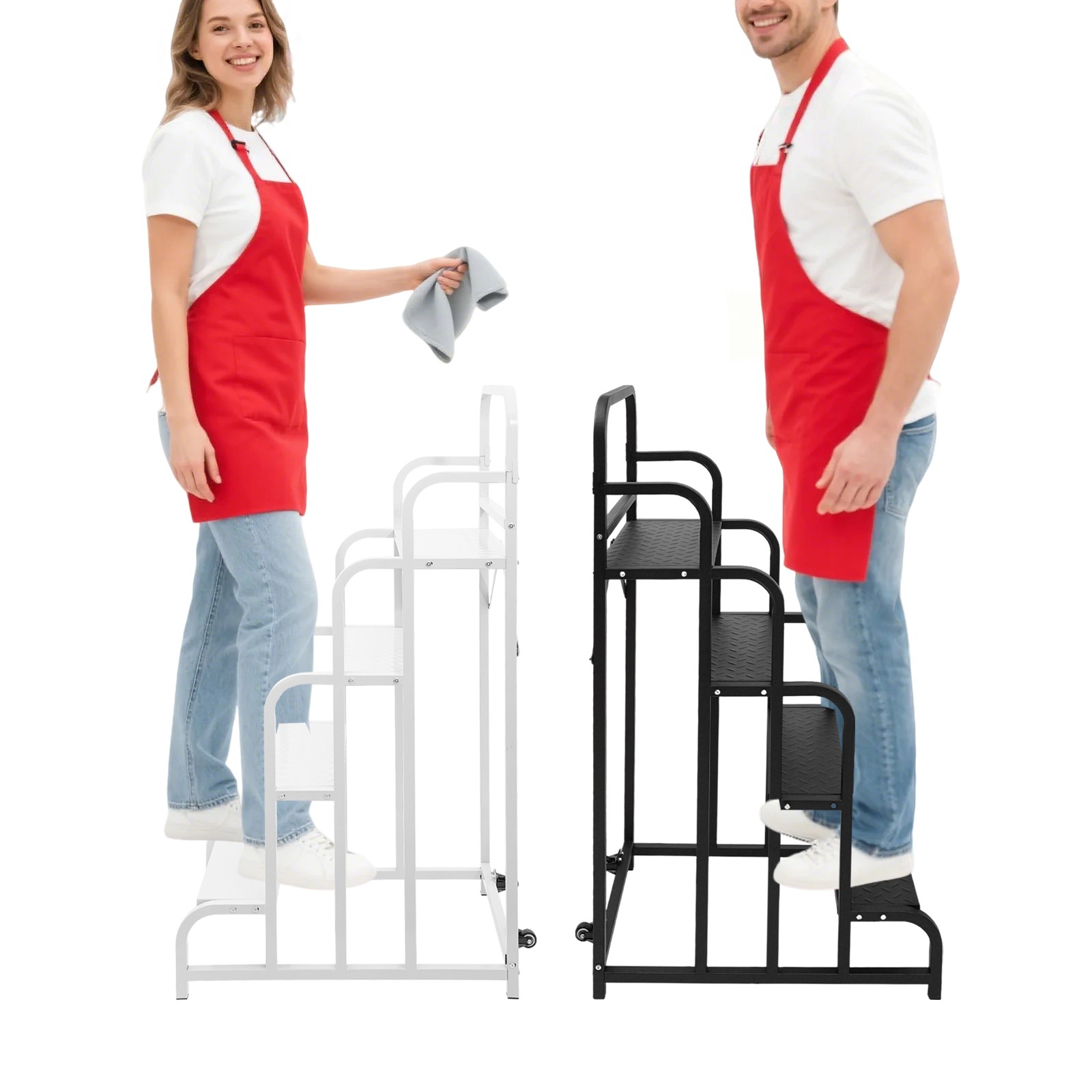 Industrial & Warehouse 4-Step Stair Carbon Steel Rolling Stair W/ 2 Wheels NEW