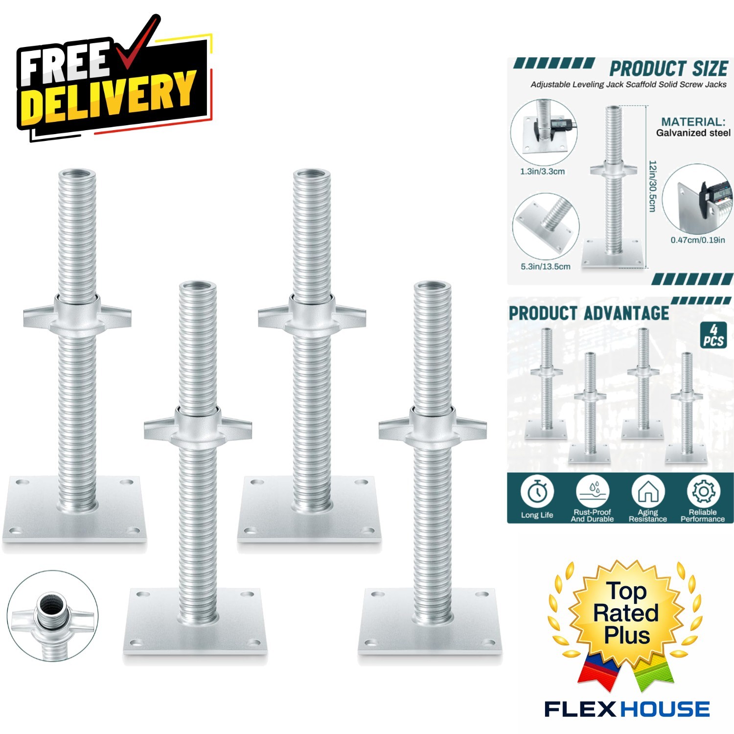 Durable 12 Inch Alloy Steel Leveling Jacks with Base Plate for Scaffolding