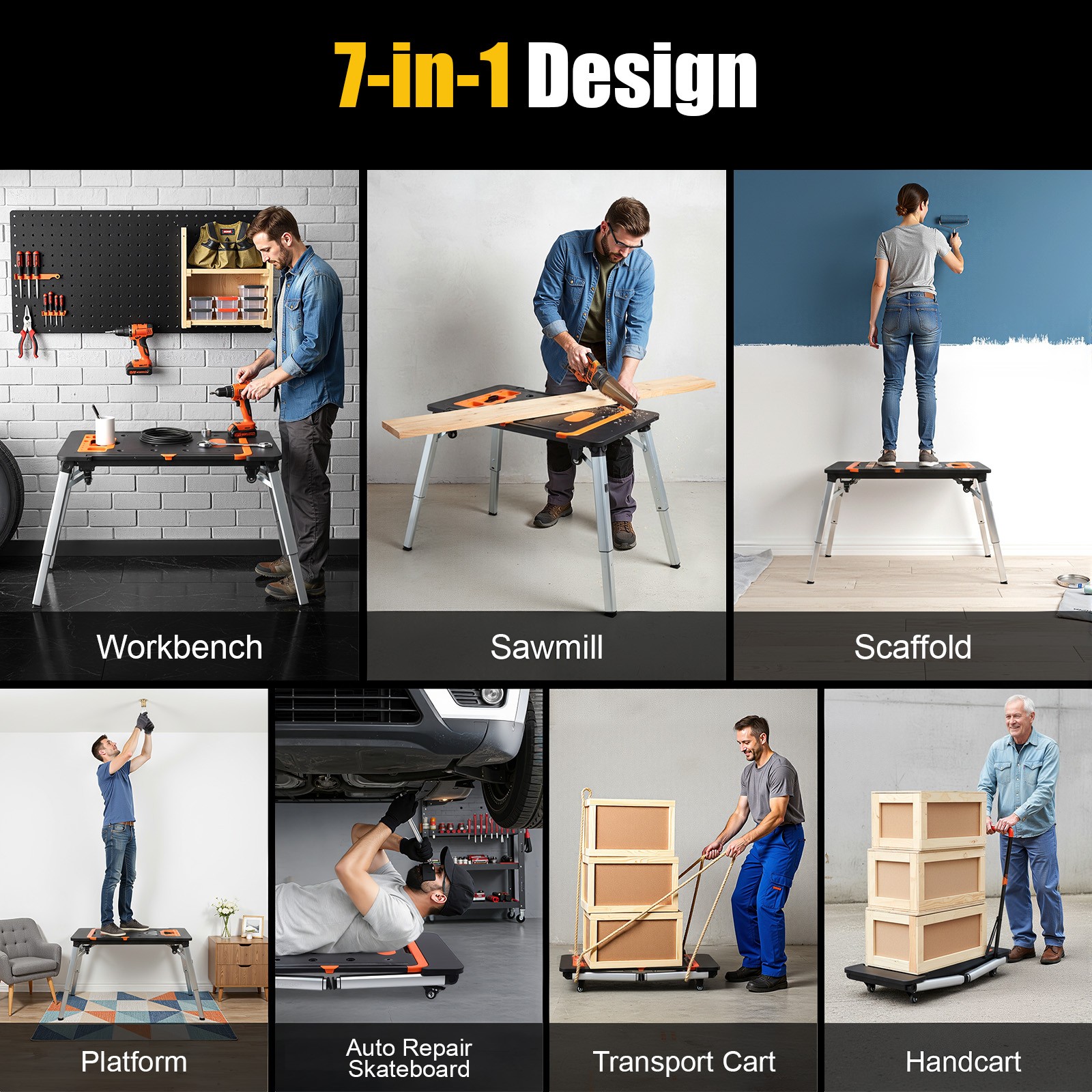7-In-1 Workbench Portable Folding Work Table Multifunctional Workbench 250 kg