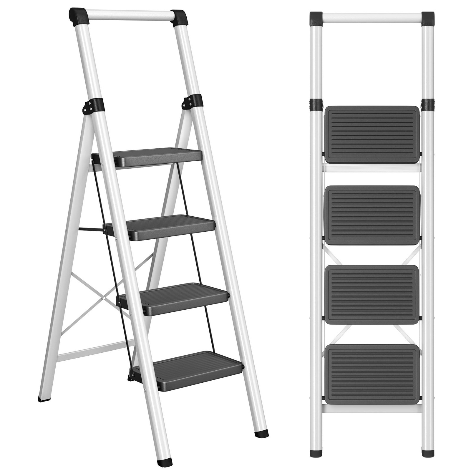 DIAMONDFORGE 4 Step Ladder with Handle, Foldable 4 Step, Black Grey