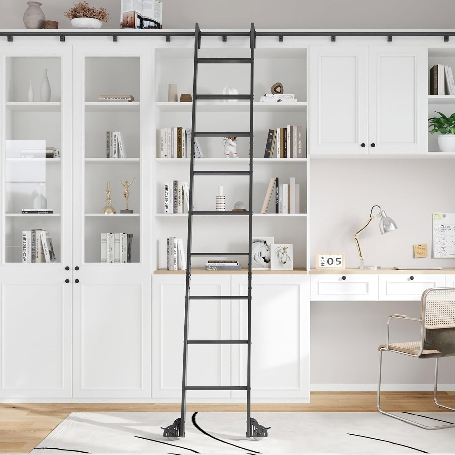 10FT Aluminum Rolling Library Ladder with 8FT Sliding Track Kit