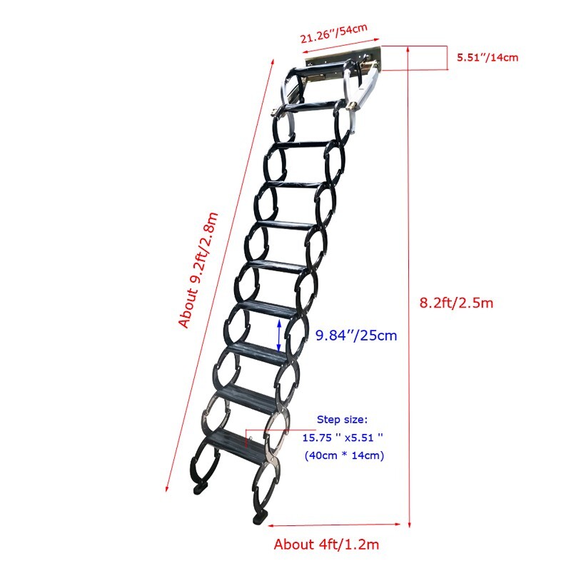 Wall Mounted Attic Loft Ladder Loft Wall Ladder Attic Black Folding 12 Steps