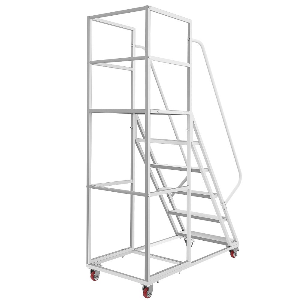 6-Step Rolling Platform Step Ladder Non-Slip Stairs Safety with Brakeable Wheels