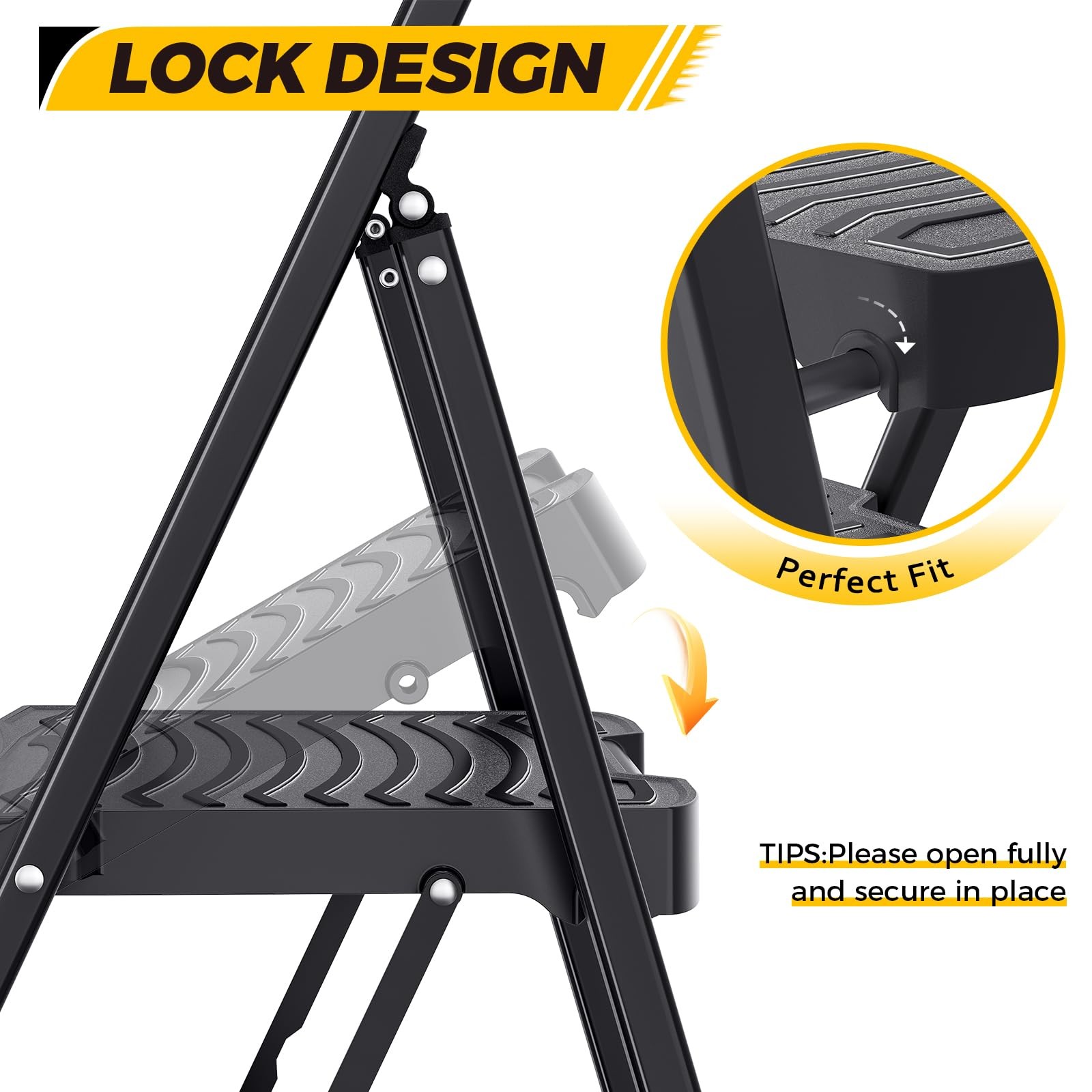 KINGRACK 2 Step Ladder 800lb Capacity, Folding 2 Ladder, Black