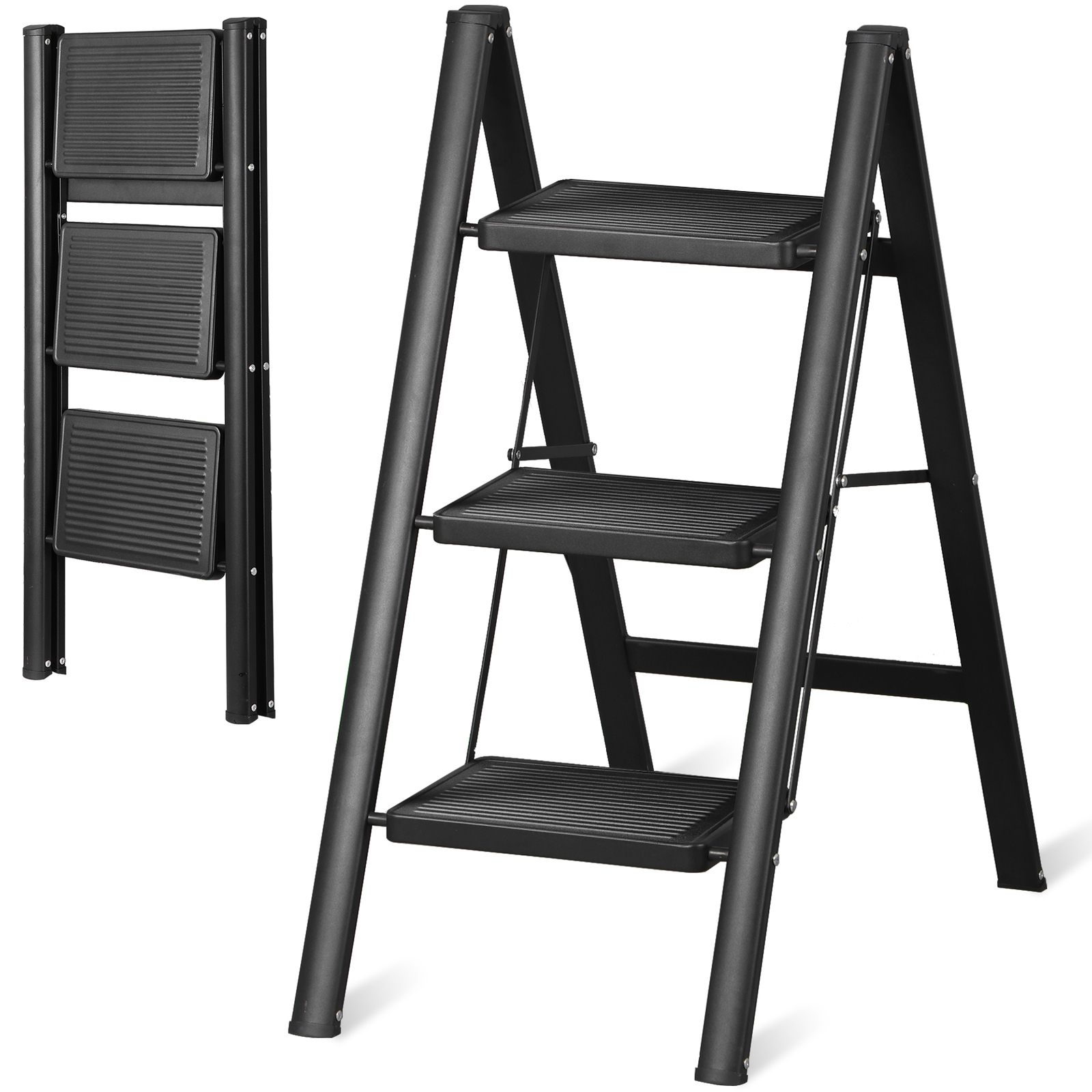 3 Step Ladder Handgrip Folding Step Stool Ladders Anti-Slip Wide Pedal Safety