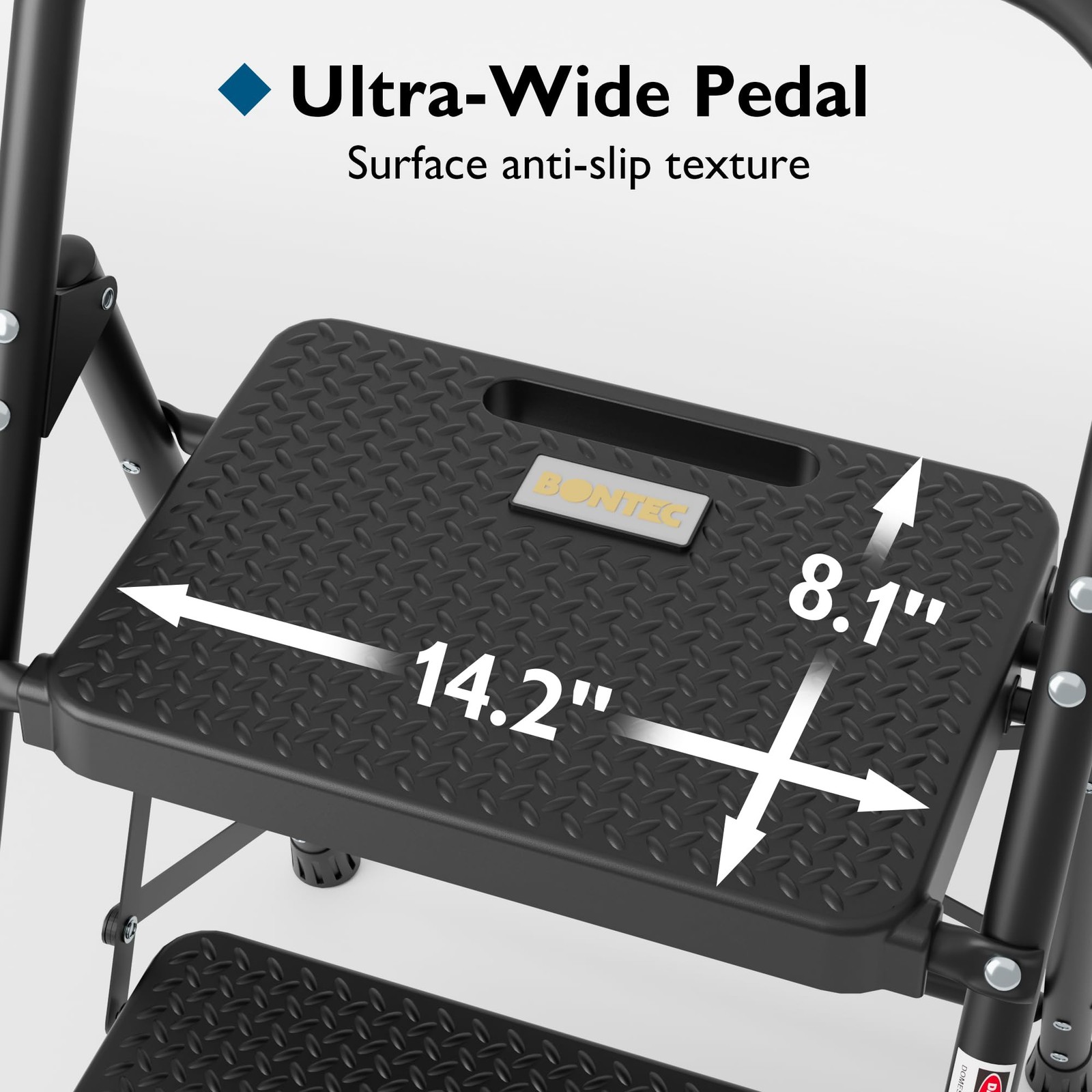BONTEC 2-Step Ladder, Folding Step Stool, 2-Step, 600lbs Max Load, Black