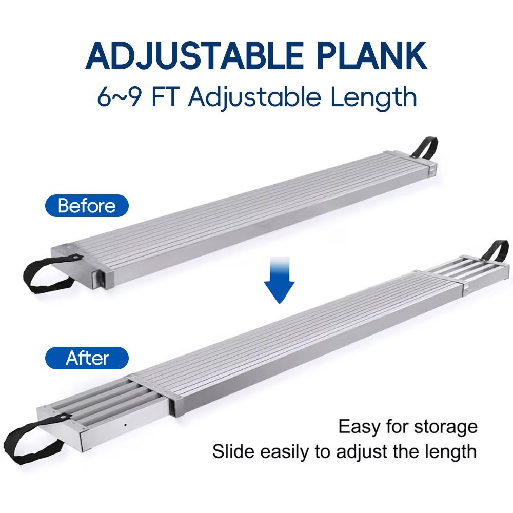 6-9ft Work Plank 440LBS Adjustable Skid-Proof Scaffold Platform Ladder Accessory