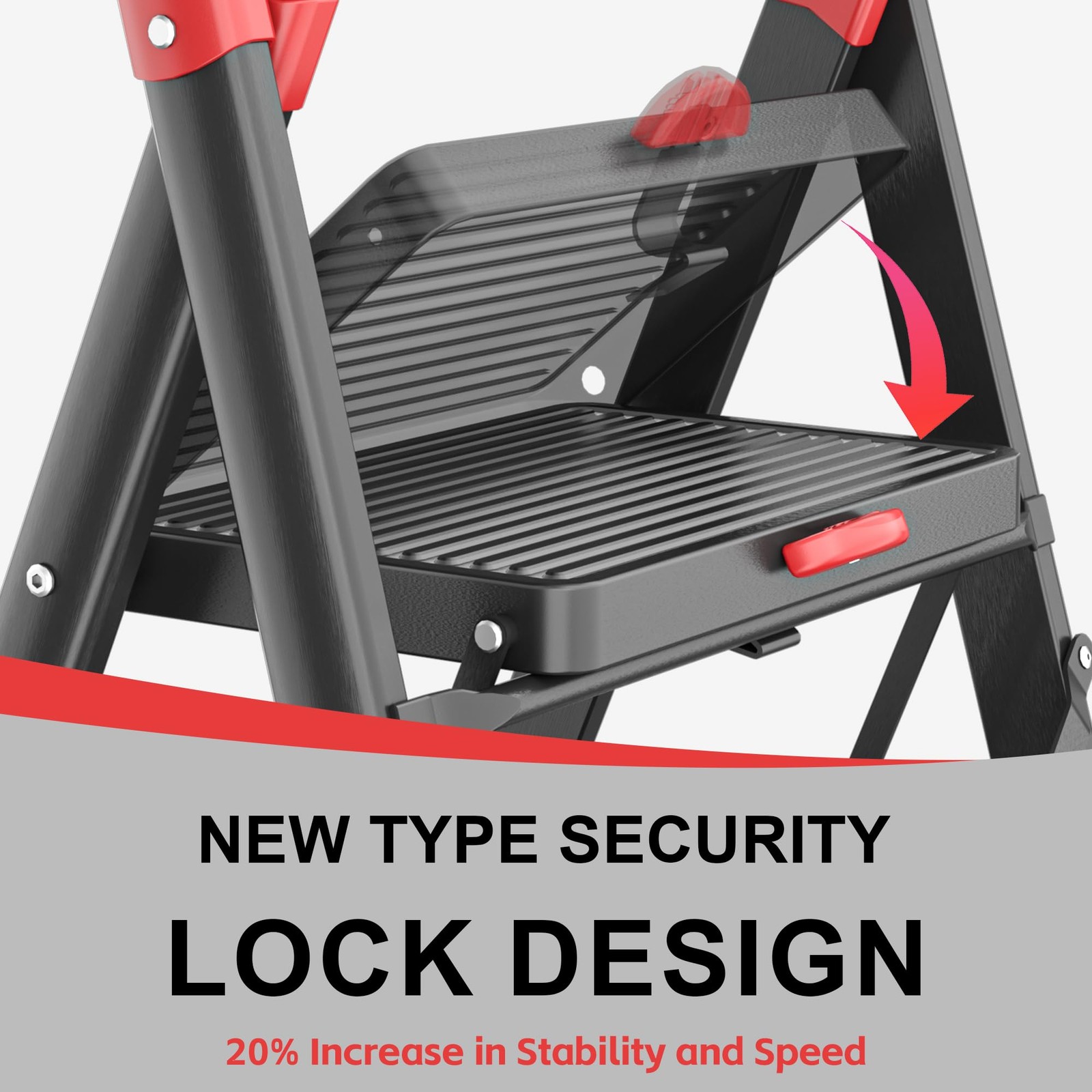 DIAMONDFORGE 5-Step Folding Step Stool Ladder, Heavy 5 Step, Black and Red