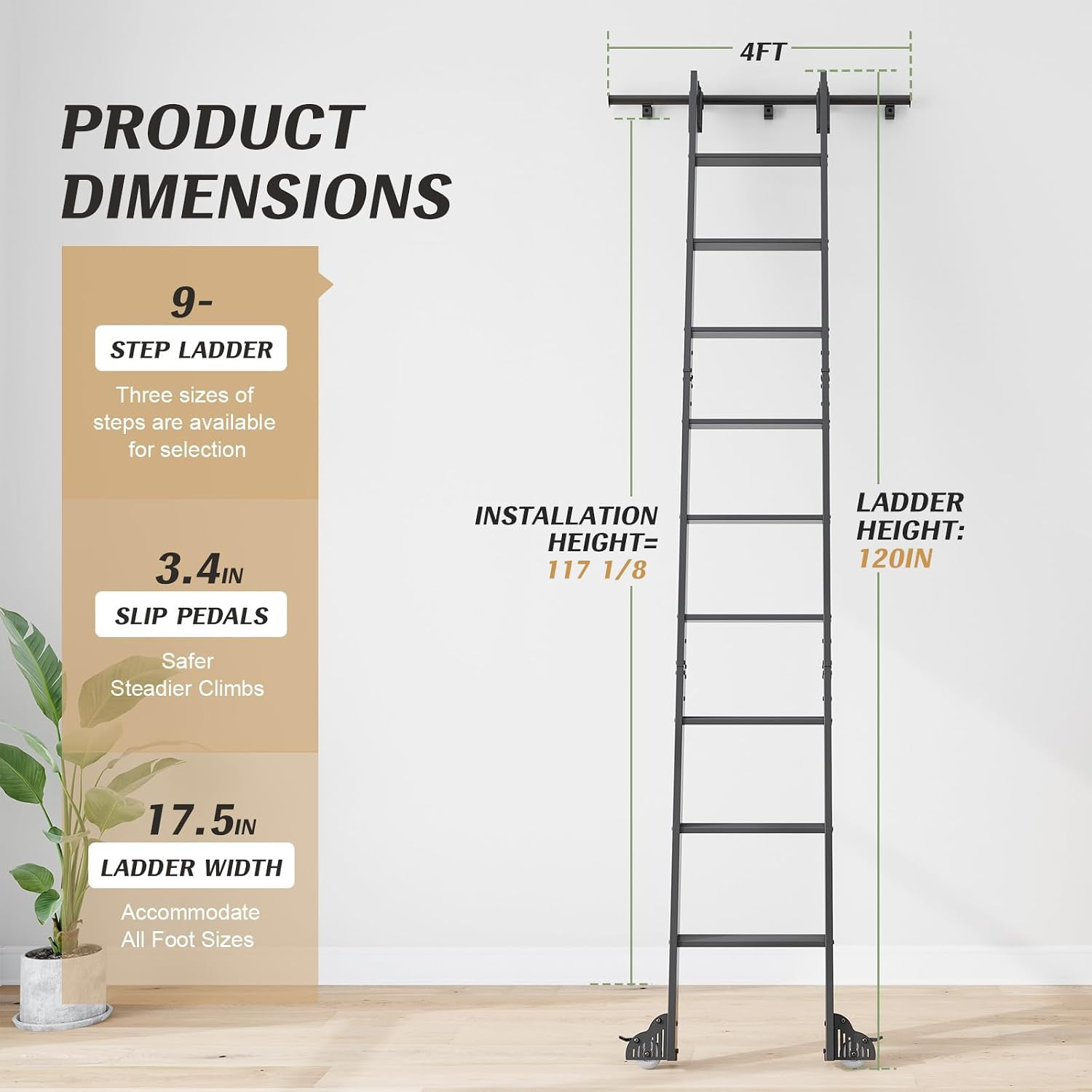 10FT Aluminum Rolling Library Ladder with 8FT Sliding Track Kit