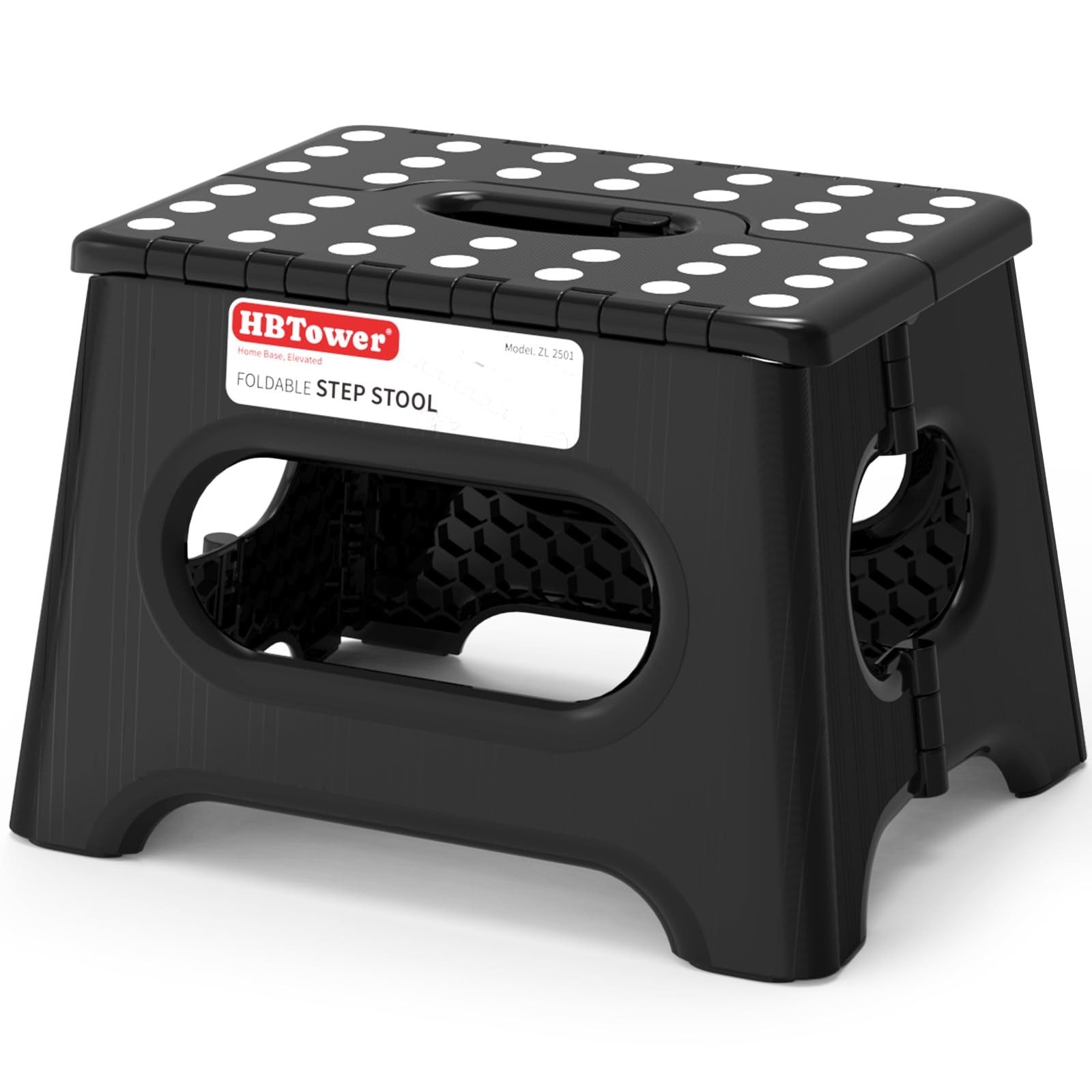 HBTower Folding Step Stool 9 Inch – Holds 600 lb, 9 (Pack of 1), Black