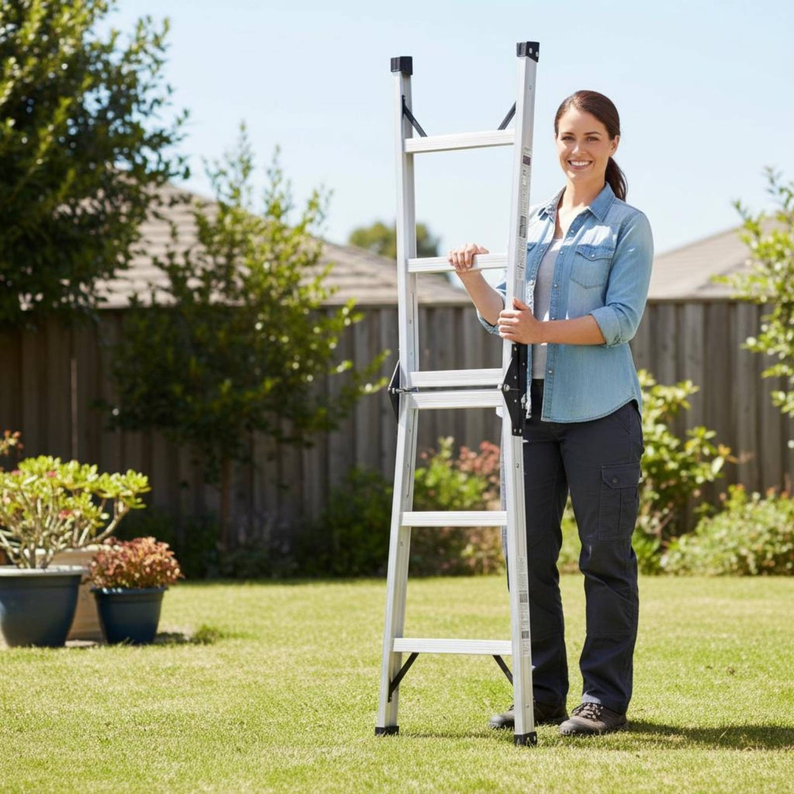 Double-Sided Step Ladder Thickened Work Tool Foldable for Warehouse