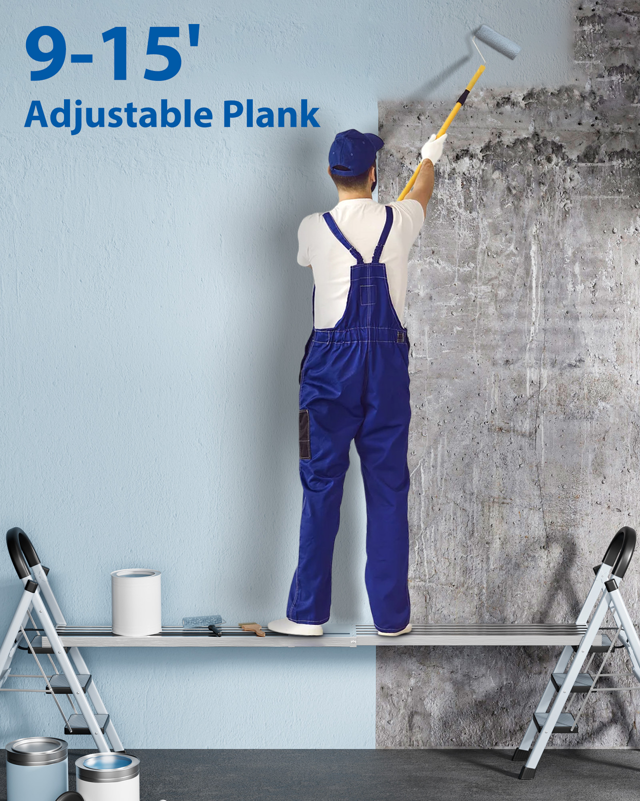 8-13ft/9-15ft Adjustable Aluminum Extension Plank 440lb Capacity Scaffold Ladder