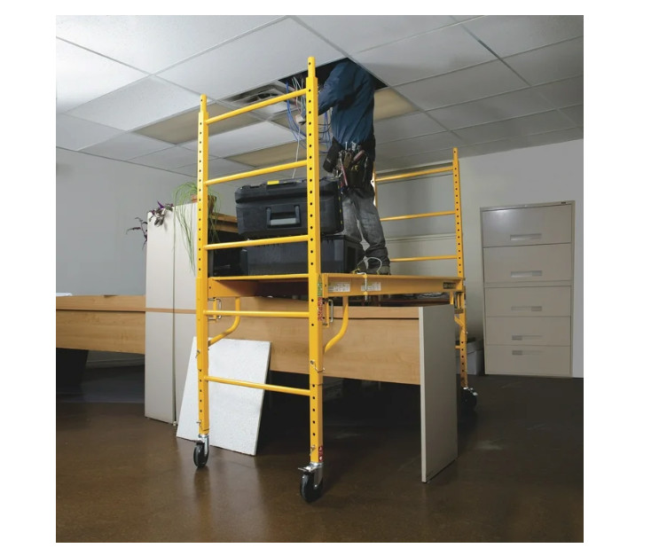 MetalTech 6 Foot Portable Jobsite Series Baker Scaffolding Locking Wheels Yellow