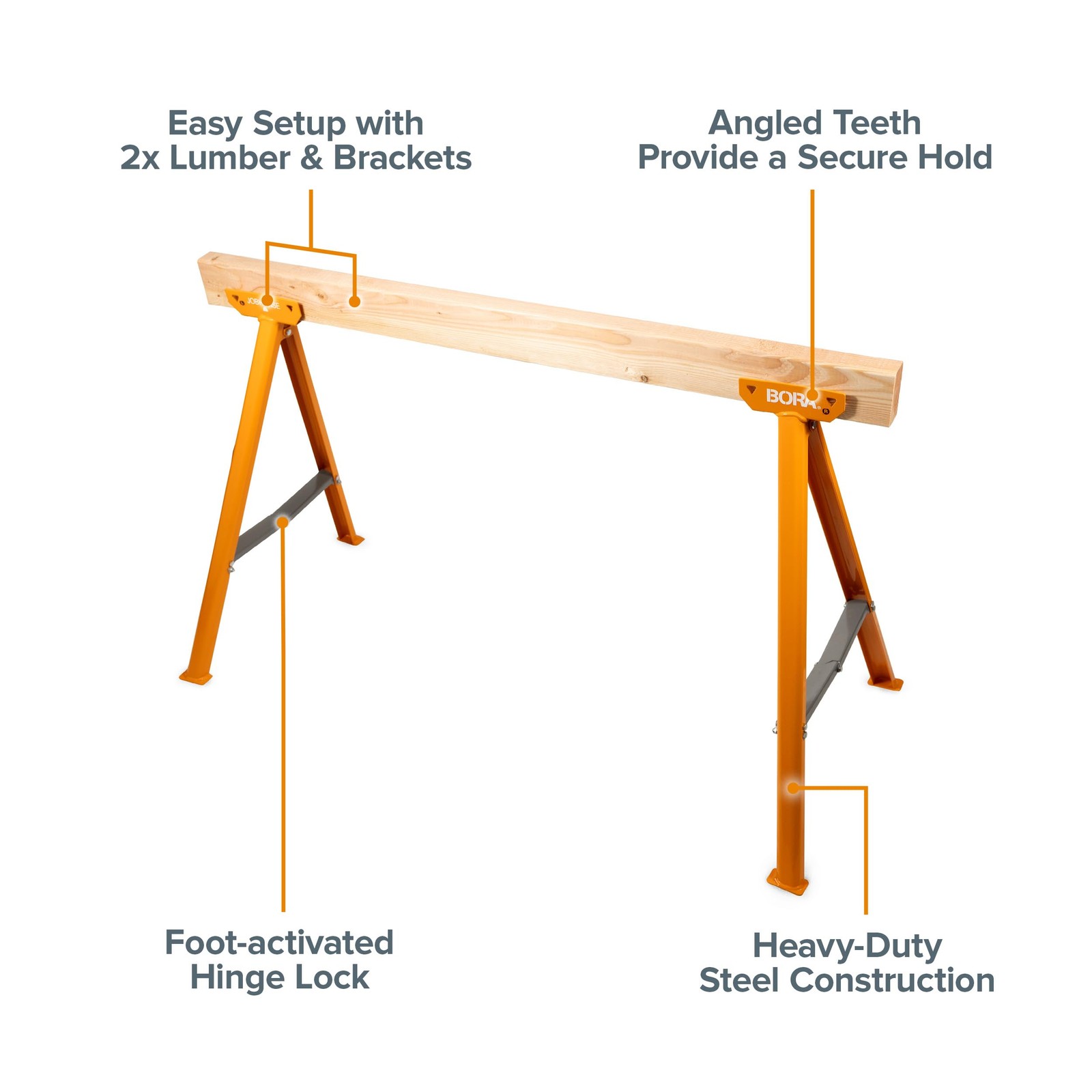 BORA Jobhorse Saw Horses 2 Pack of Leg Brackets (Builds 1 Sawhorse) – Silver