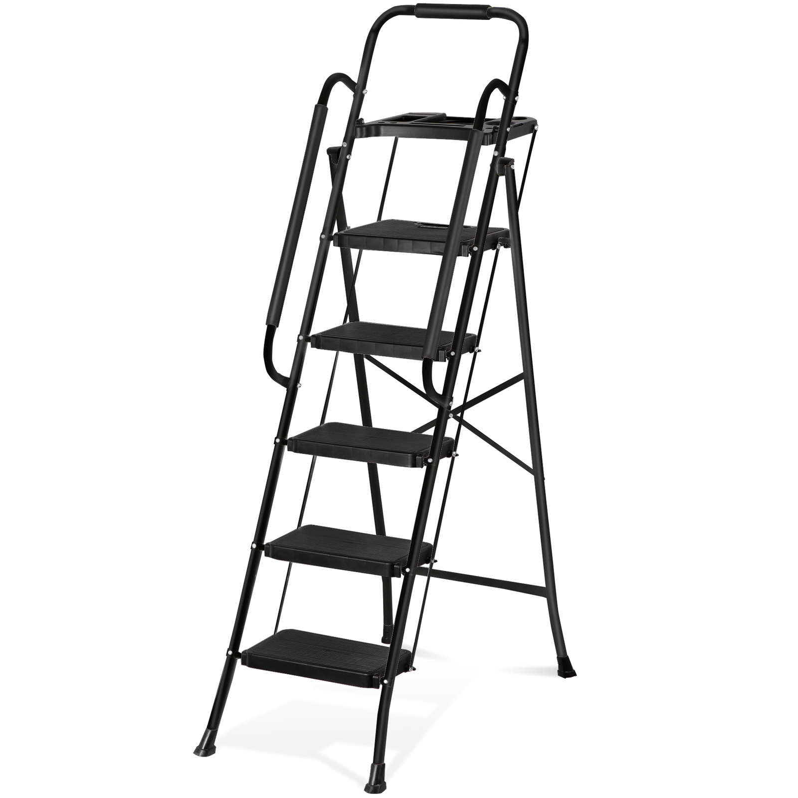 5 Step Ladder w/ Tool Tray Folding Step Stool w/ Wide Non-Slip Pedal & Handgrip