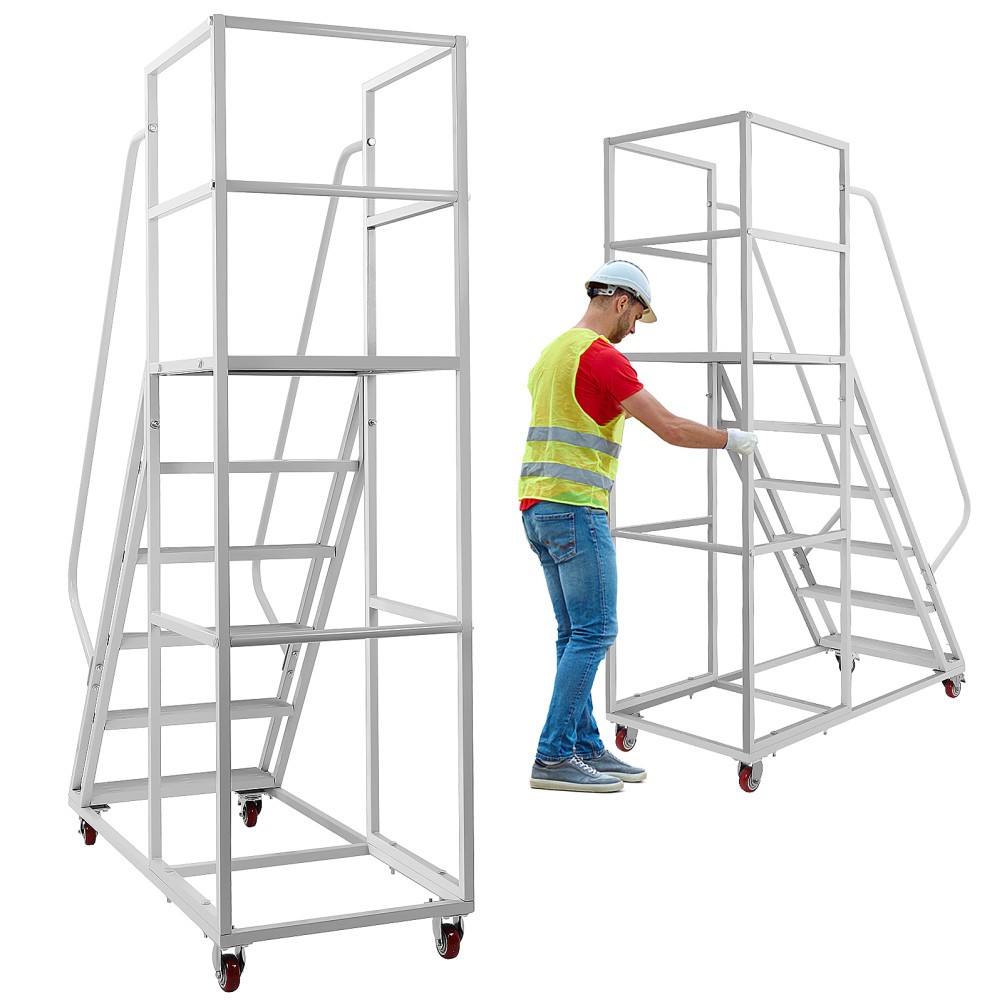 6 Step Rolling Ladder 1213LBS, Heavy Duty Mobile Platform w/ Handrails & Wheels