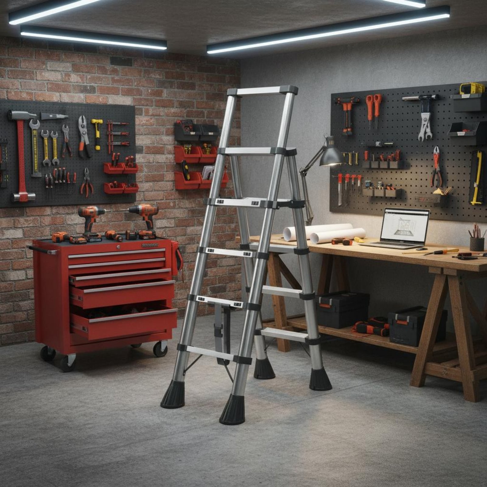 Folding Angled-Frame Ladder Lightweight Telescopic Ladder Non-Slip Feet