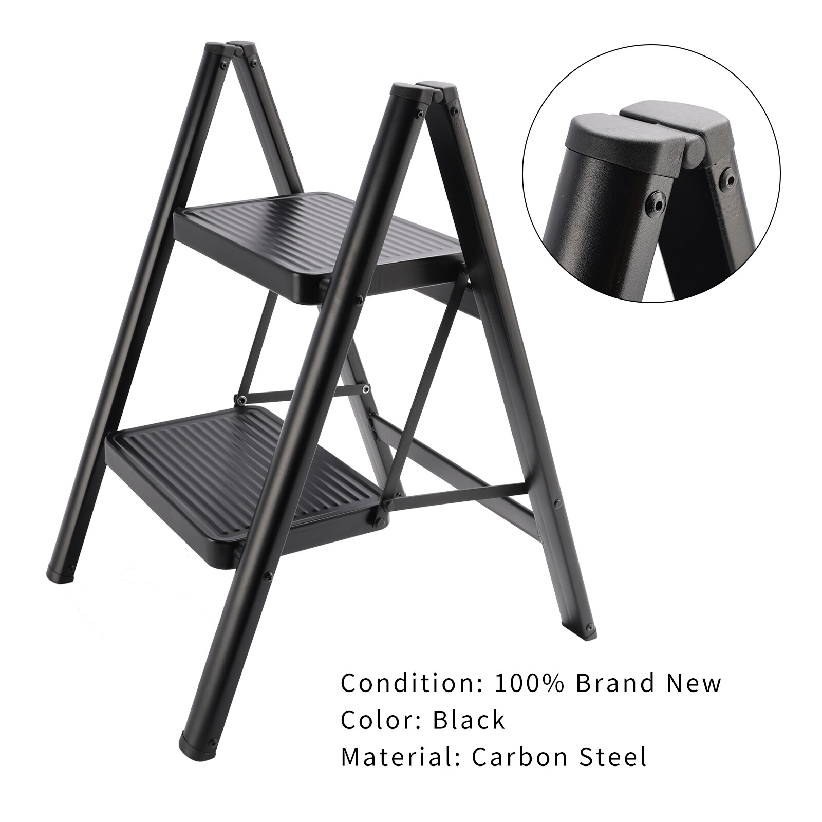 Stepladder, 2 Tiers, Foldable, Aluminum, Wide, Lightweight, Compact, Ladder E0