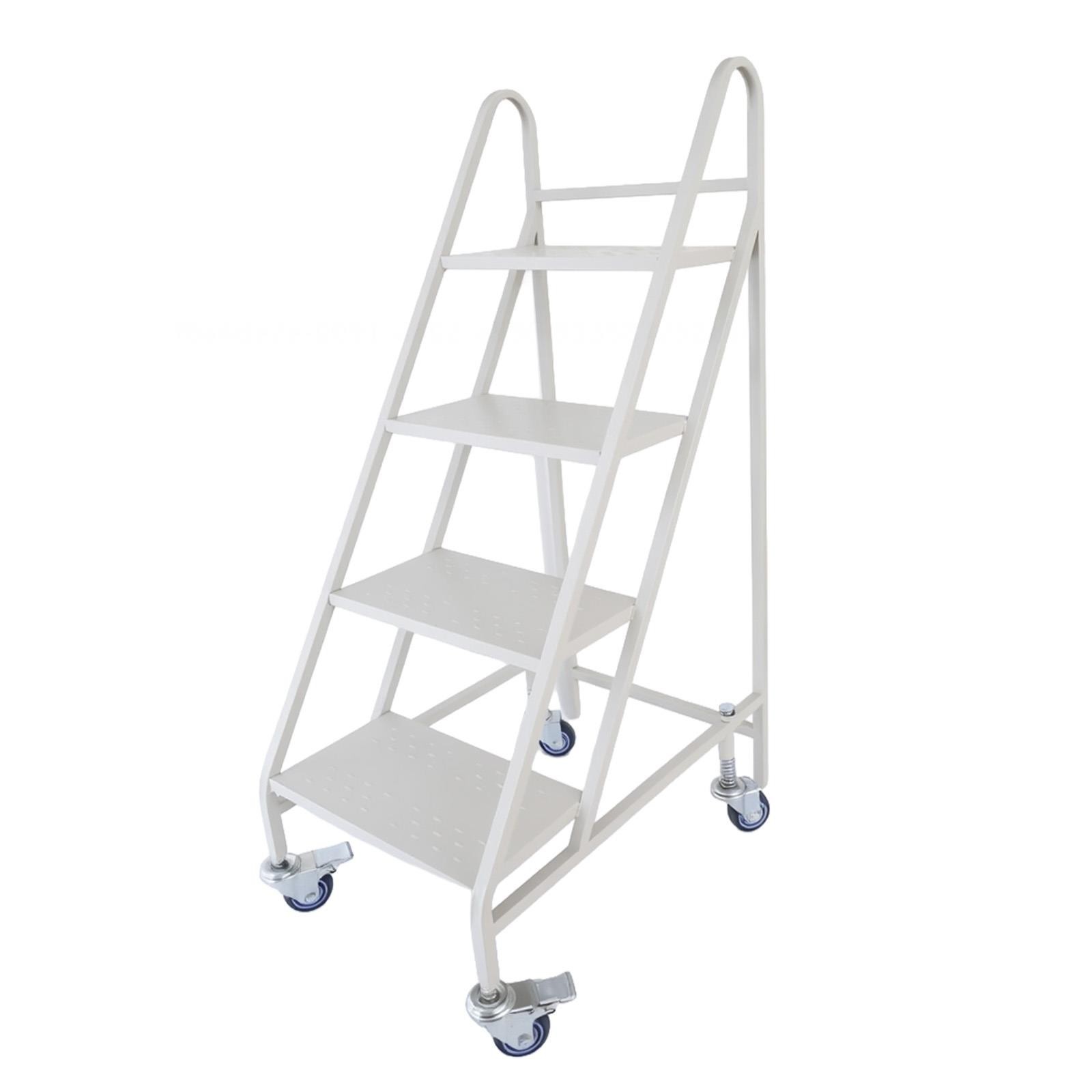661lbs Rolling Ladder 4 Steps Ladder with Wheels Non-Slip Rolling Steps White