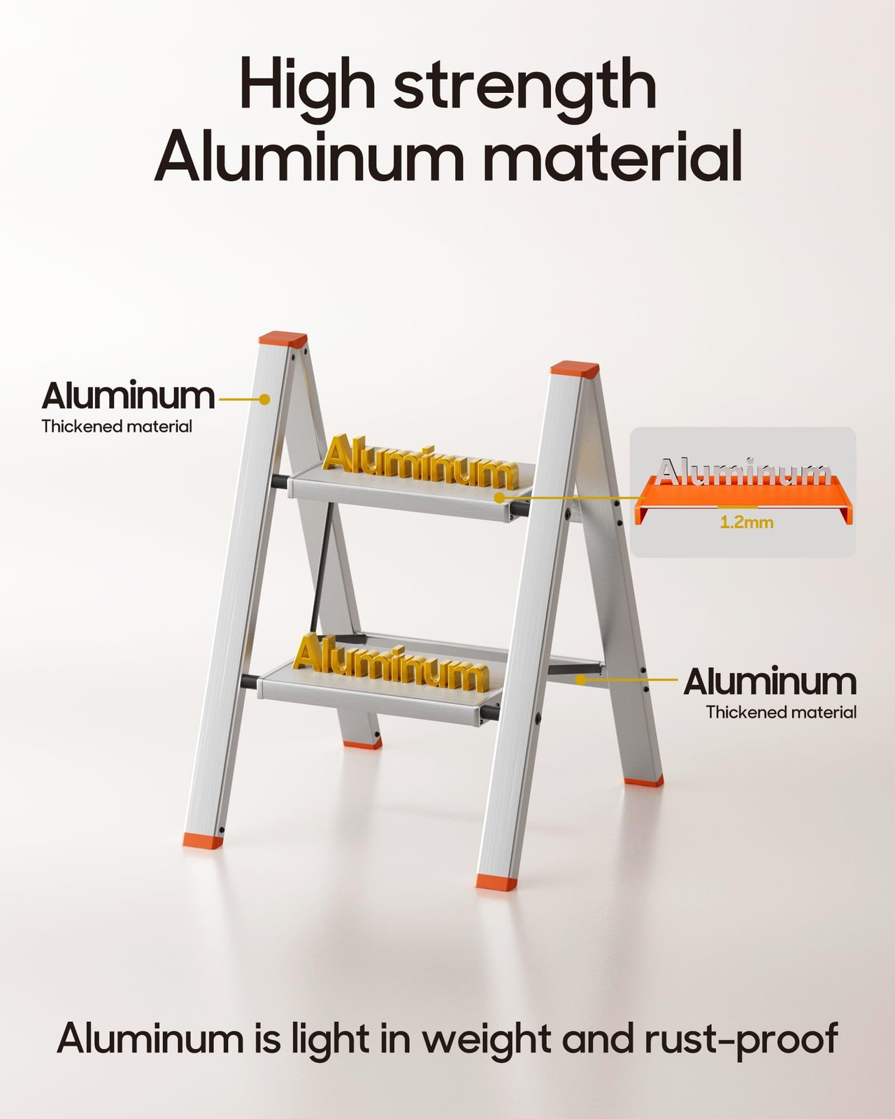 HillhutApex 2 Step Ladder, Lightweight Portable 2 Stool 2 Step, Orange