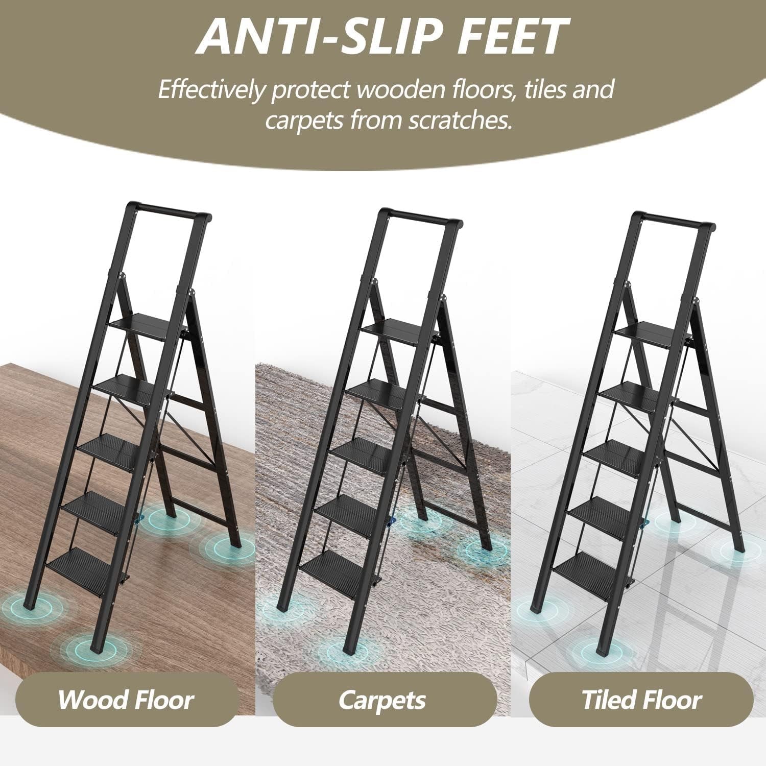 5 Step Ladder, Folding Stool, Portable Iron Foldable Black 5 step,