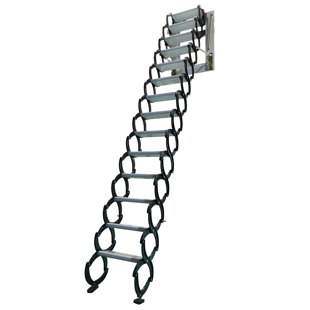 Black Loft Ladder Aluminum-Magnesium Alloy Attic 14 Steps Pull Down Attic Stairs