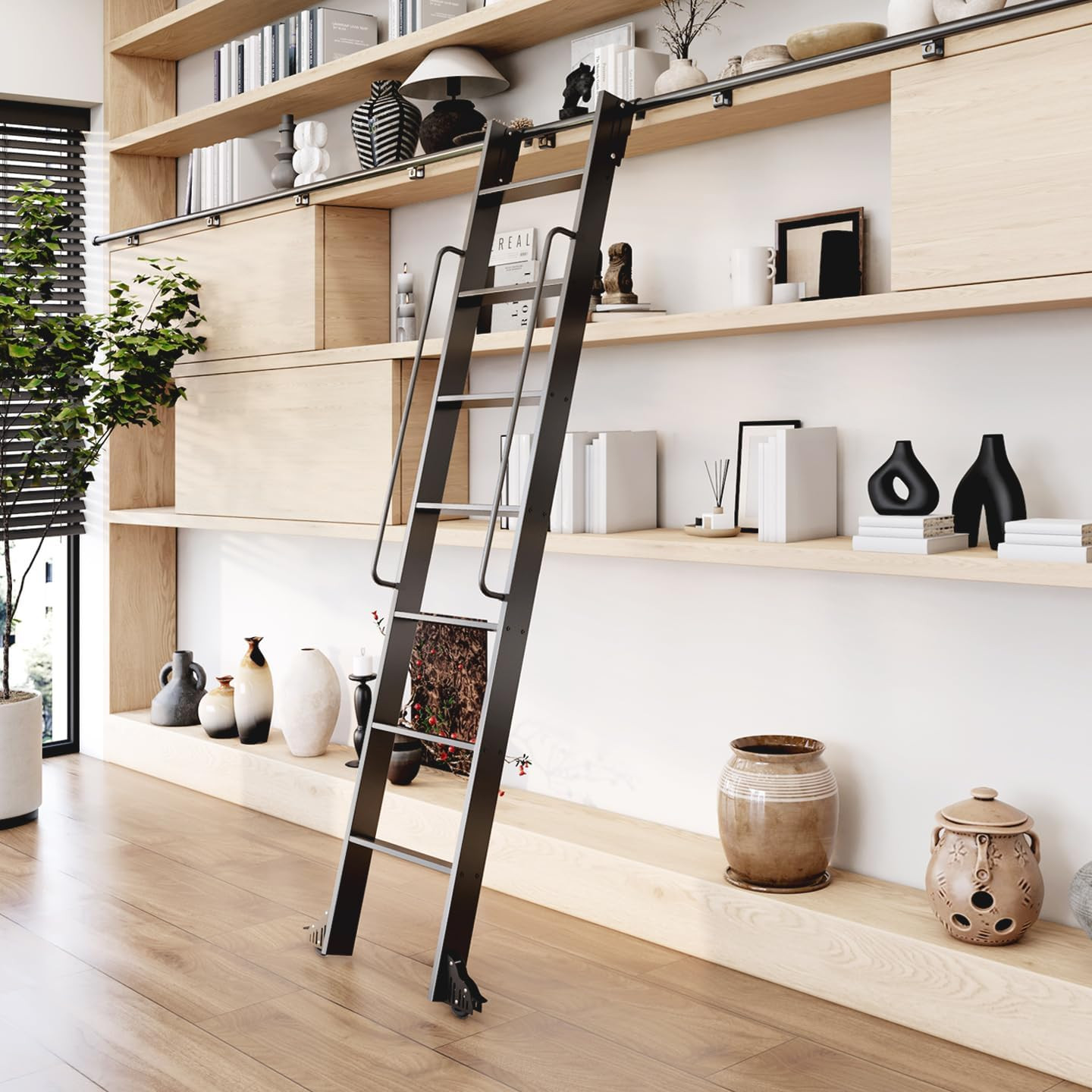 87″ Telescopic Aluminum Rolling Step Ladder with 4FT Hook Kit