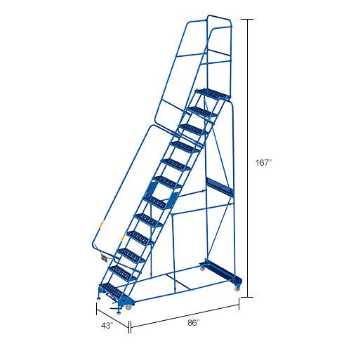 Global Industrial 12 Step Steel Rolling Ladder with 24″W Perforated Step