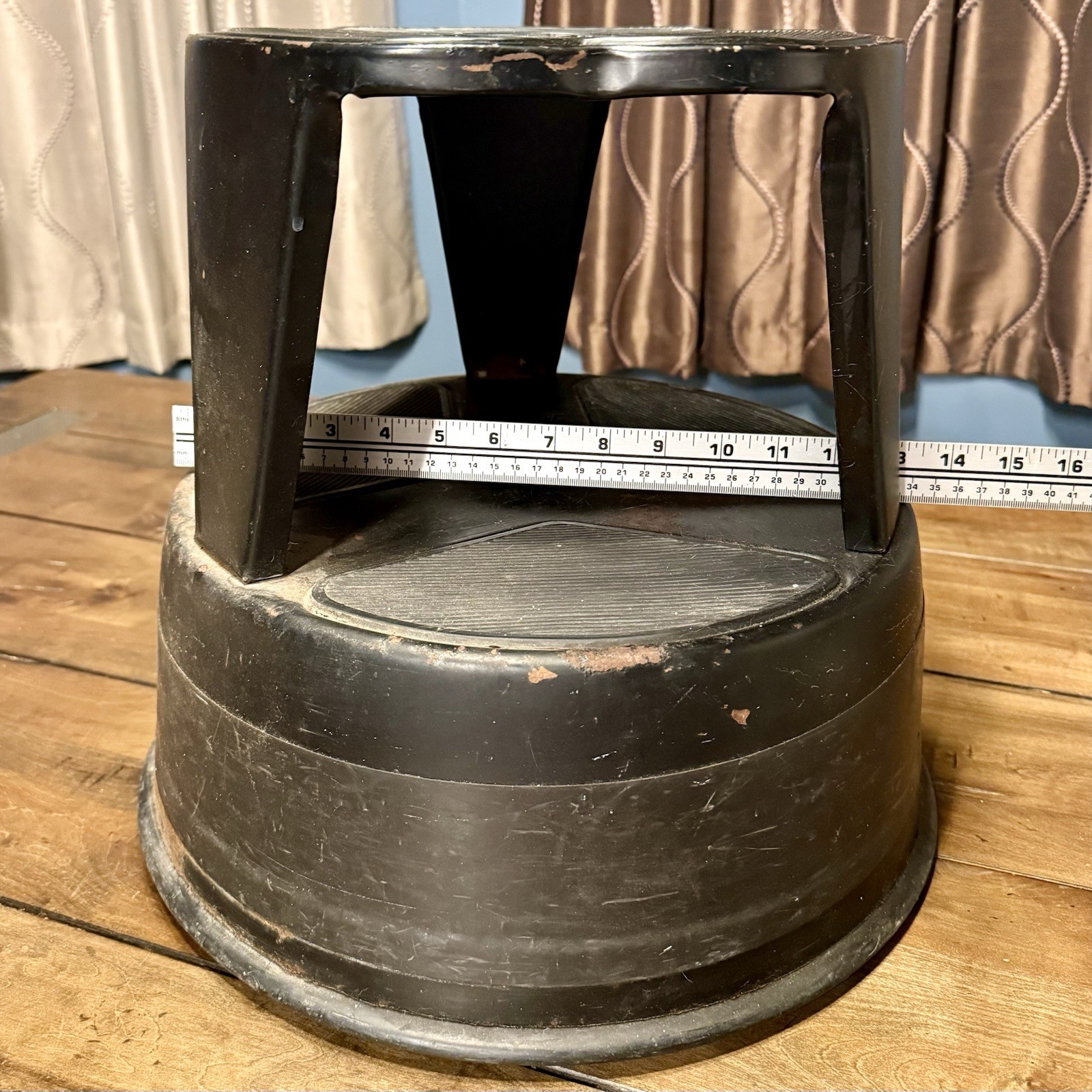 VTG 60s Cramer Kik-Step Black Library Kitchen Steel Rolling Stool 16×14″ 350 lbs