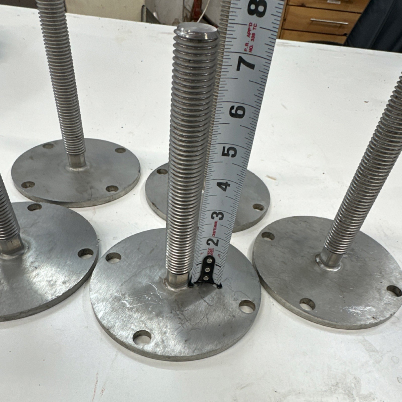 Set of 5 Modular Adjustable Scaffolding Screw Jacks with Base Plates, 5″ Height