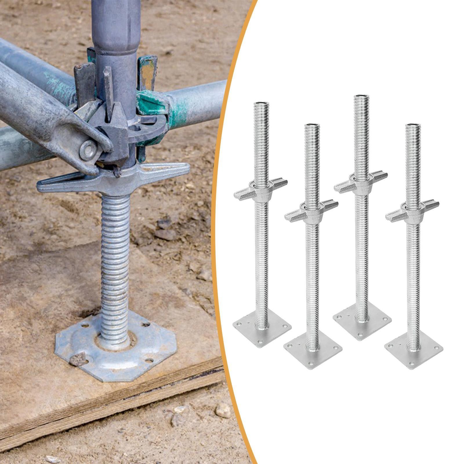 4x Leveling Jacks for Scaffolding with Base Plate Adjustable 12″ Hollow Heavy