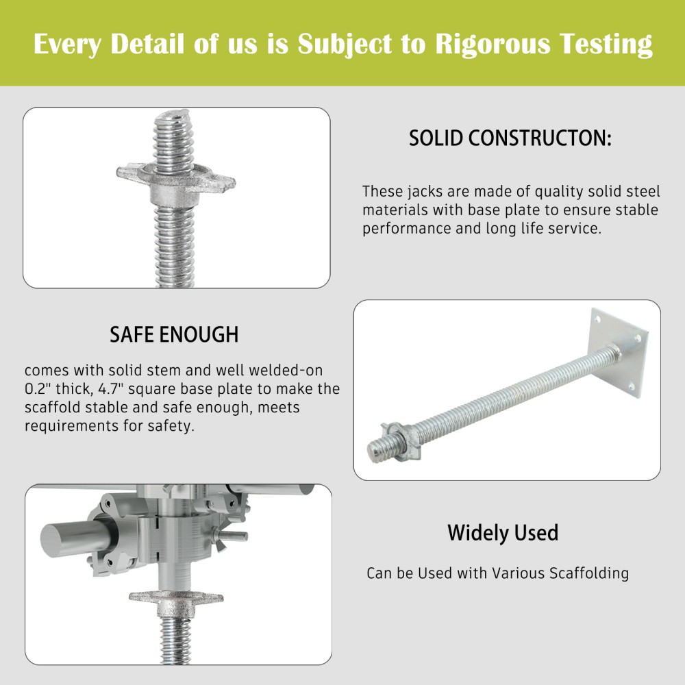 4-Pack Adjustable Leveling Jacks 18″ Scaffolding Solid Screw 4.7×4.7″ Base Plate