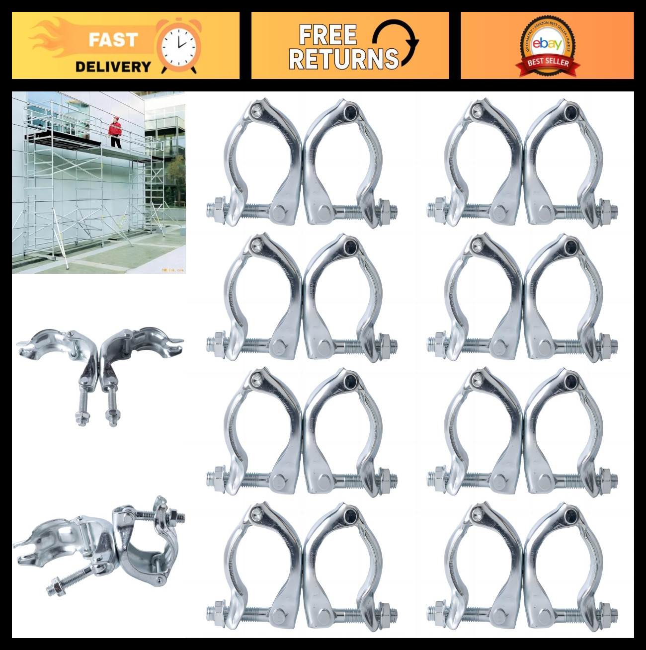 Scaffolding Couplers 8 Pack – Swivel Clamps for 1.65-1.9″ OD Tubes, Heavy Duty