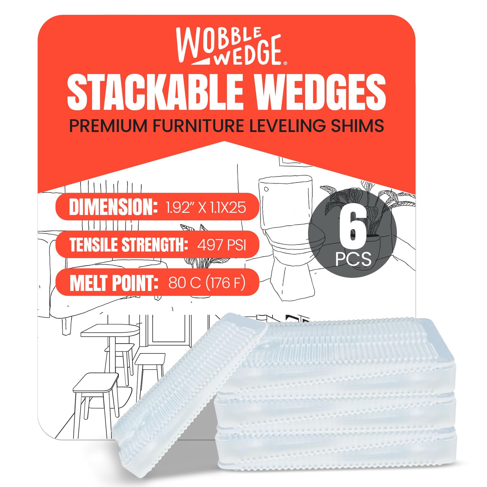 Wobble Wedges Flexible Plastic Shims Multi-Purpose Leveling 6, Clear