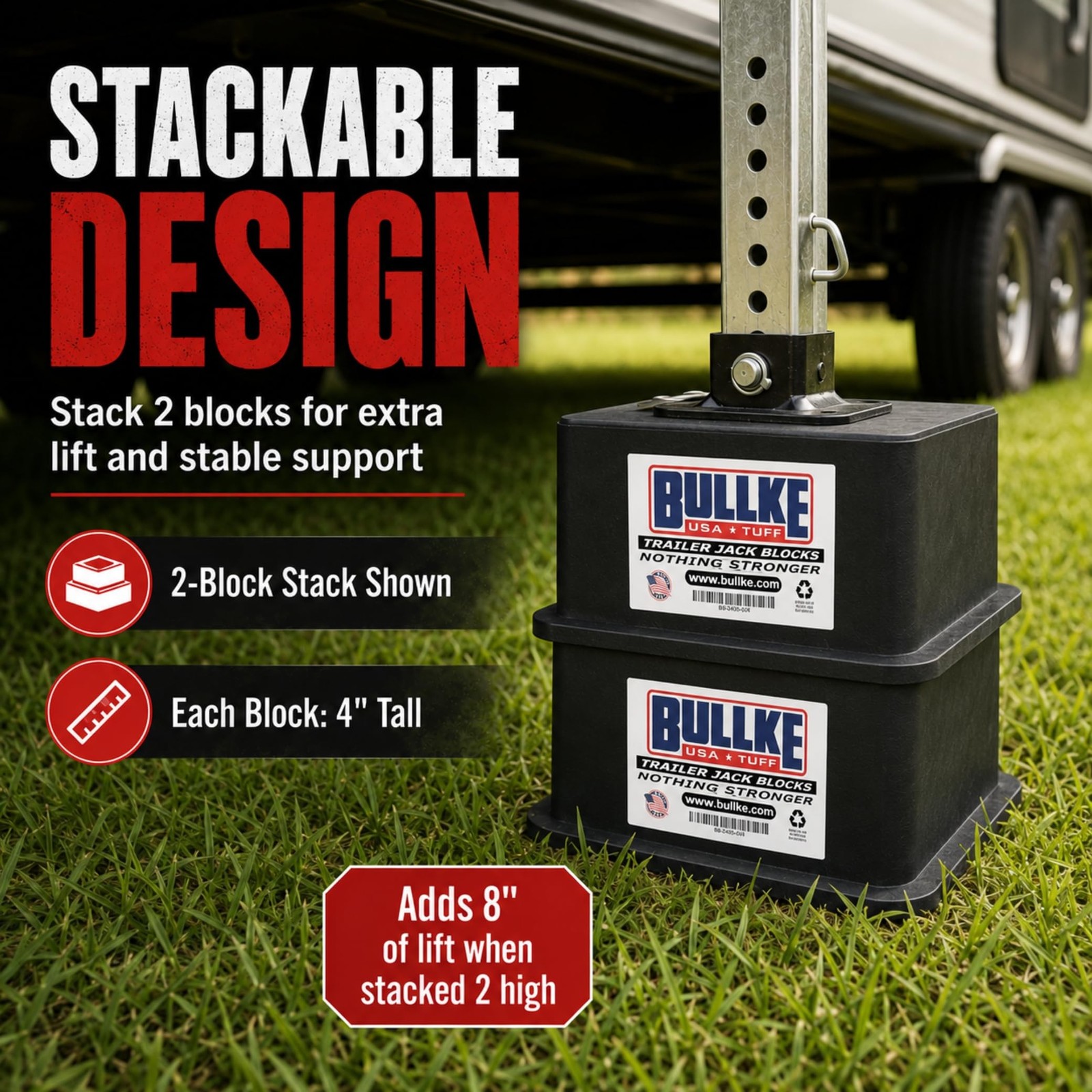 BULLKE Square Trailer Jack Blocks 4-Pack, USA-Made Heavy Duty RV Leveling Blo…