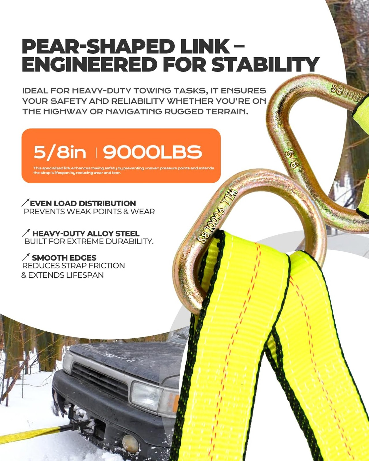 TKK Heavy-Duty V-Bridle Tow Strap 2″ x 4′ – 5,400 lbs Load Capacity | Snap