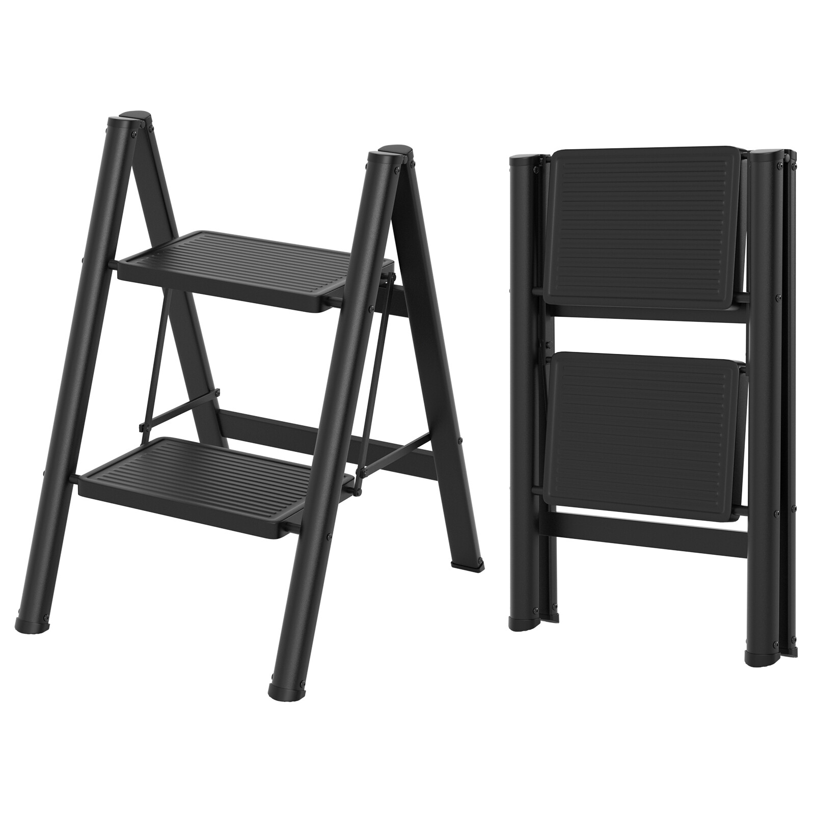 Stepladder, 2 Tiers, Foldable, Aluminum, Wide, Lightweight, Compact, Ladder L3